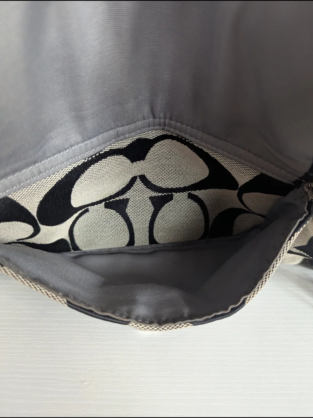 Coach Khaki and Black Signature Canvas Hobo with Tassel